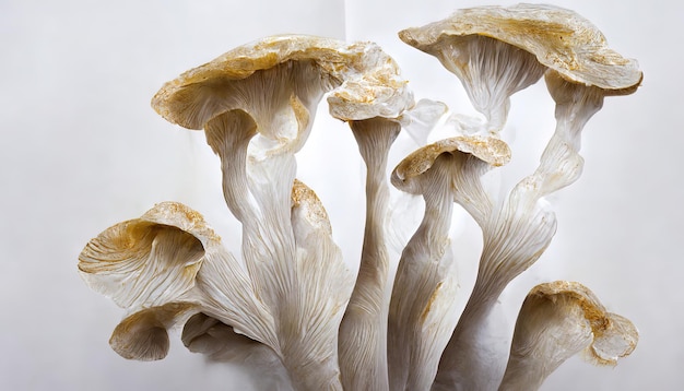 Oyster mushrooms Pleurotus ostreatus isolated on white background Generative Ai