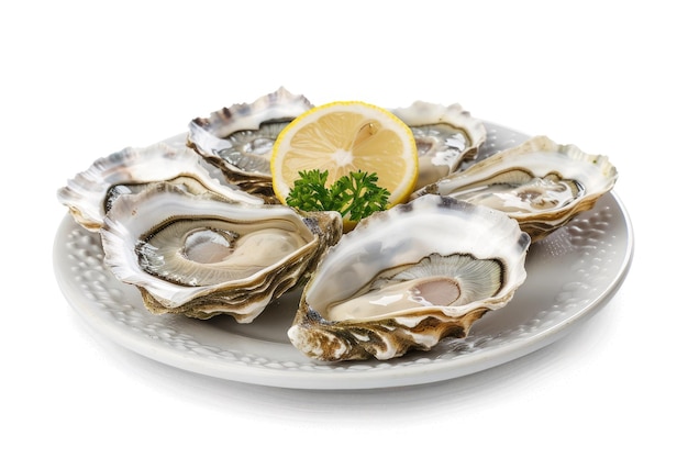 oysters on a plate isolated on white background