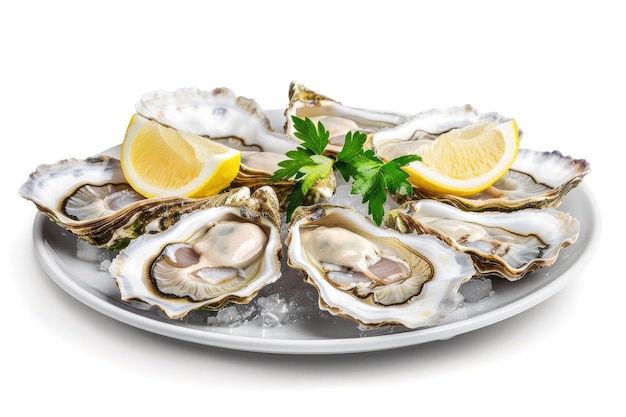 oysters on a plate isolated on white background