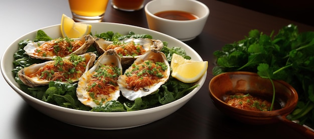 Oysters Rockefeller Enjoy plump oysters topped with a rich and flavorful Rockefeller sauce a timeless seafood delightGenerated with AI