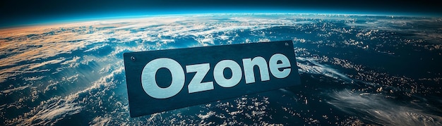 Photo ozone sign floating above earth showcasing planets atmosphere and beauty