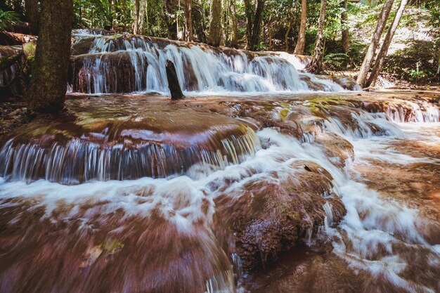 Pa Wai Waterfall is a small limestone cascade Follow the slope of the mountain