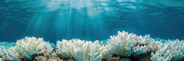 A Pacific coral has bleached due to higher than normal sea surface temperatures Bleaching is the loss of symbiotic zooxanthellae from the coral s tissues with copy space