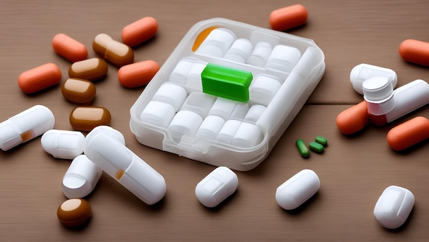 A pack of pills with a green square on the top.