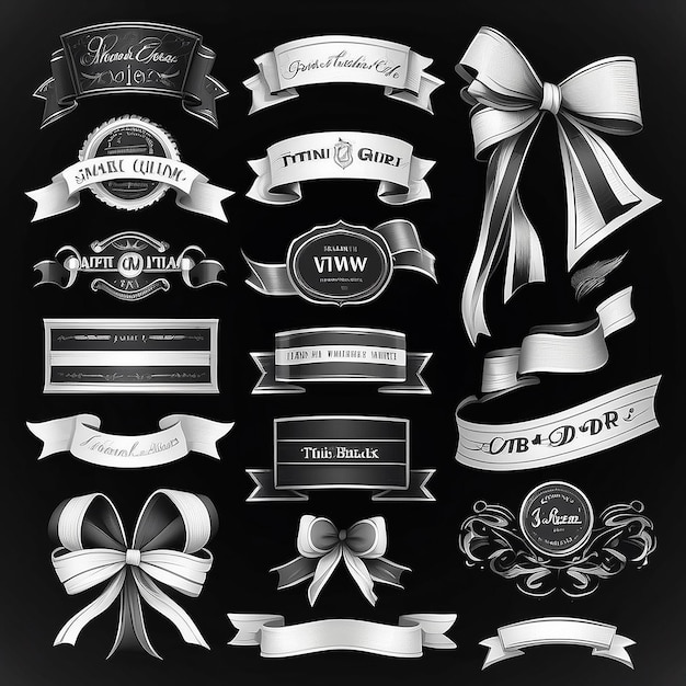 Photo pack of vintage black and white ribbons