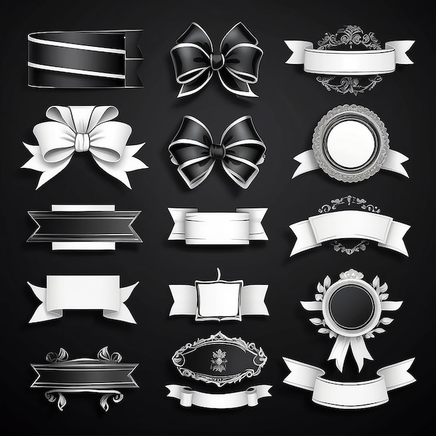 Photo pack of vintage black and white ribbons