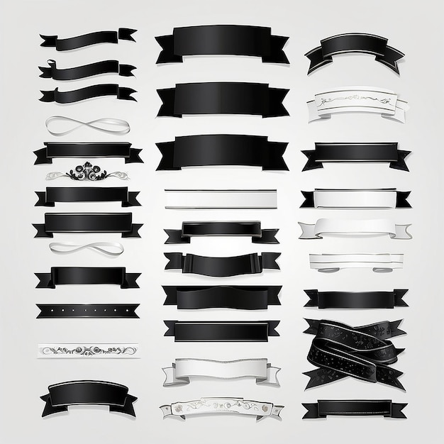 Photo pack of vintage black and white ribbons