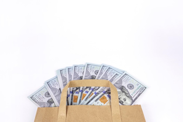 Package bag delivery with 100 dollar Banknotes concept finance and savings