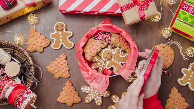 Packaging traditional home made gingerbread cookies as food gifts.