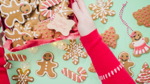 Packaging traditional home made gingerbread cookies as food gifts.