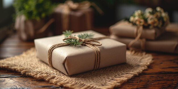 packed box with a gift tied with ribbon close up