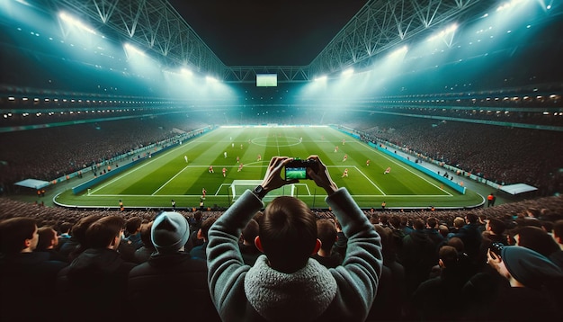 Photo packed stadium capturing soccer match