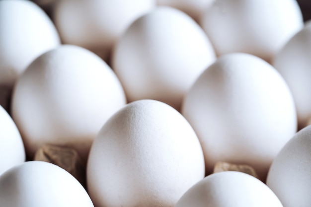 Packing, box of white eggs isolated