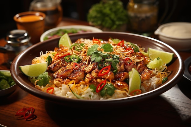 Pad Thai Experience the iconic Thai stirfried noodle dish combining tamarind peanuts and fresh lime for a harmonious balance of flavorsGenerated with AI