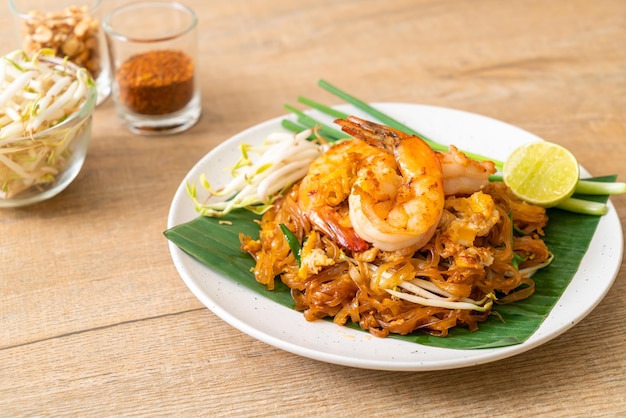 Pad Thai - stir-fried rice noodles with 
shrimp - Thai food style