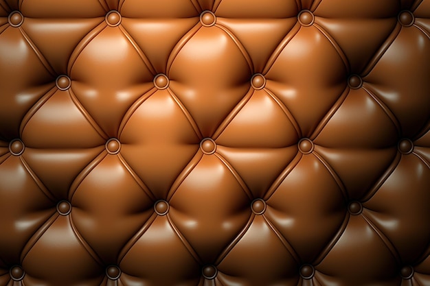 Padded brown leather upholster pattern. Quilted leather texture with buttons. Tufted leather closeup