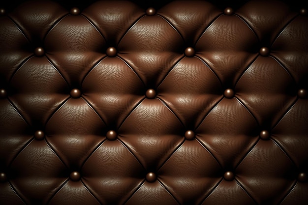 Padded brown leather upholster pattern. Quilted leather texture with buttons. Tufted leather closeup