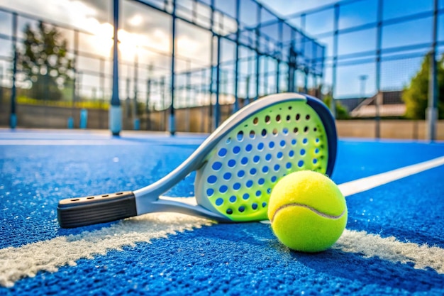 Photo paddle tennis ball on a blue paddle tennis court racket sports