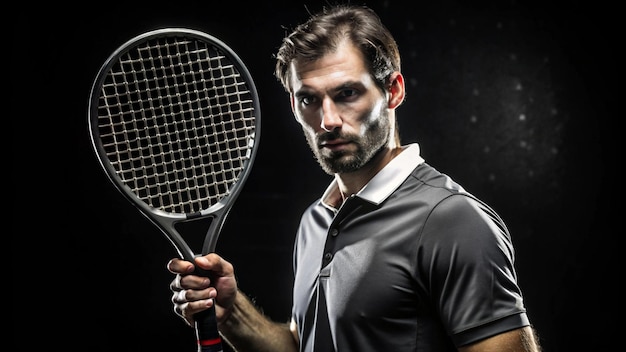 Photo padel tennis player man athlete with paddle tenis racket on black background