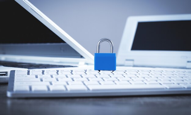 Padlock on the computer keyboard. Internet and computer security