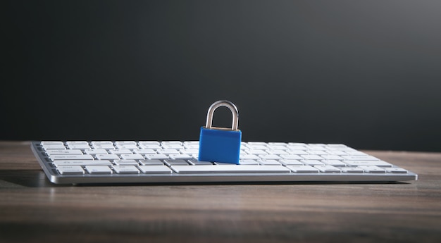 Padlock and computer keyboard. Security