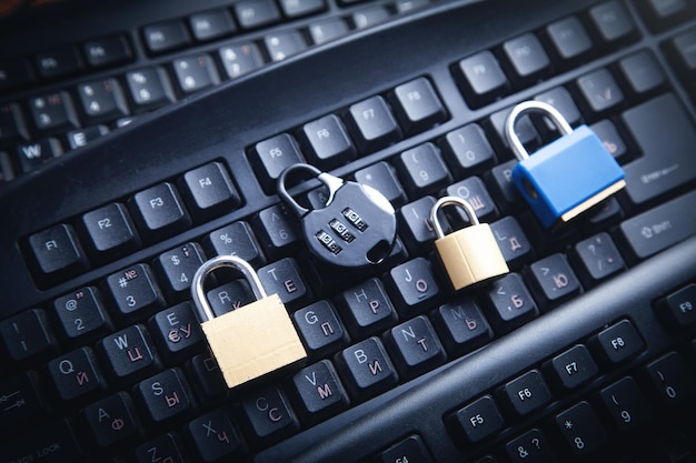 Padlock and computer keyboard. Security