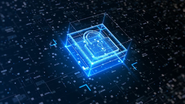 Padlock of Cyber Security On Circuit board Digital Data Network Protection