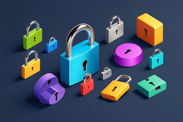 Padlock lock Security safety encryption protection privacy concept 3d vector icon Cartoon minimal style