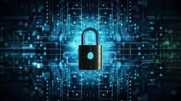 a padlock with a blue background of a digital image