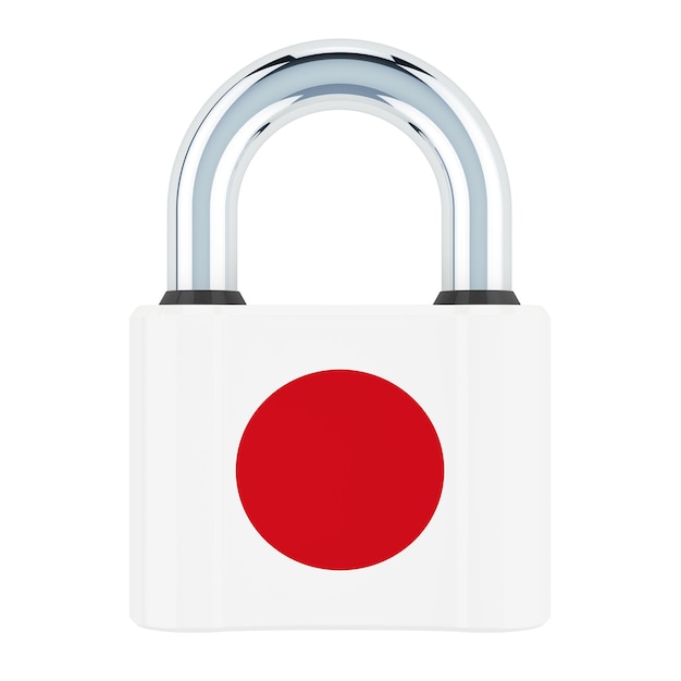 Padlock with Japanese flag 3D rendering