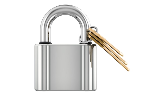 Padlock with keys 3D rendering