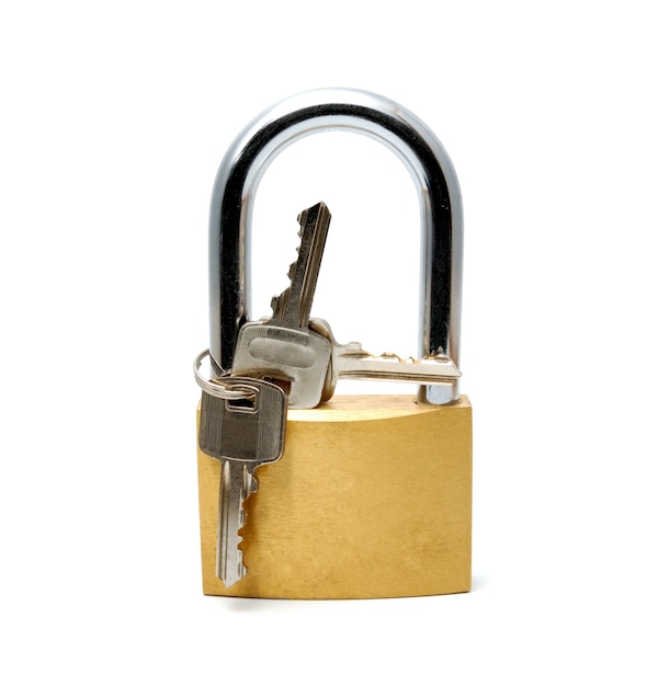 Padlock with the long handle on a white background