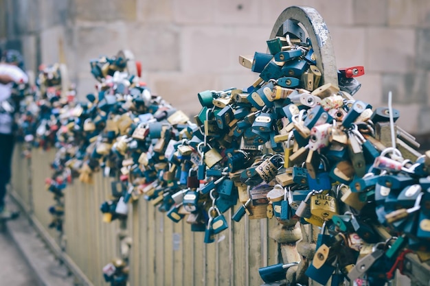 Padlocks on a bridge symbol of eternal love