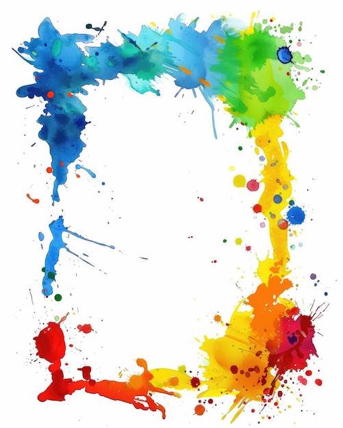 Page Frame MultiColor Paint Splatter border Art with Dripped Paint Background