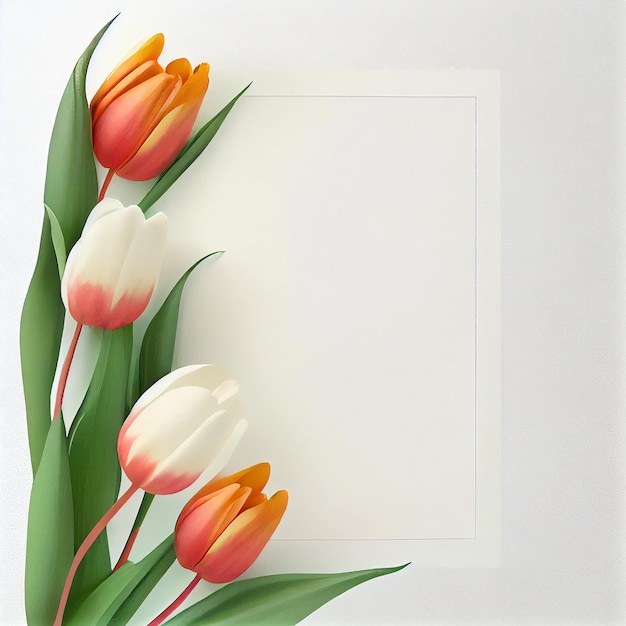 Page with white tulip flowers Illustration Generative AI