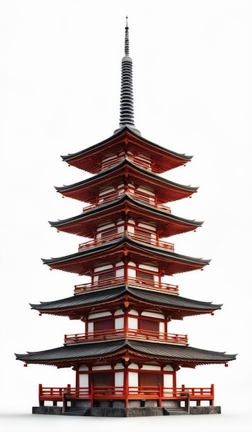 Photo a pagoda with a red roof and a white sky behind it