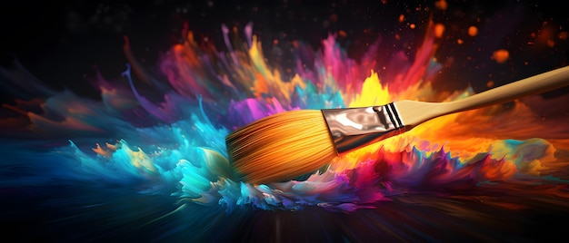 A paint brush laying illuminating or glowing paint