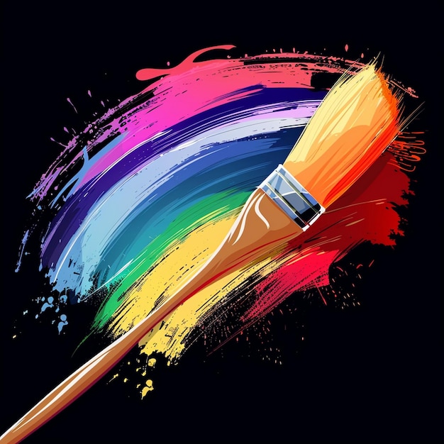 a paint brush with rainbow colors is painted on a black background