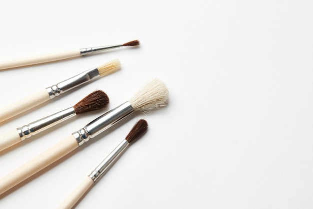 Paint brushes isolated on a white background with copy space closeup