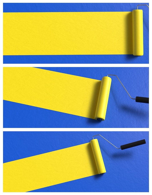 paint roller background colors  Blue and Yellow for landing page, text effect, product background