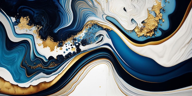 Paint splash Alcohol ink mixed with acrylic fluid art abstract background White Blue and gold