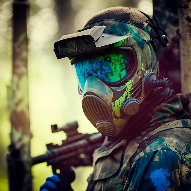 Paintball player with protective mask Generative AI technology