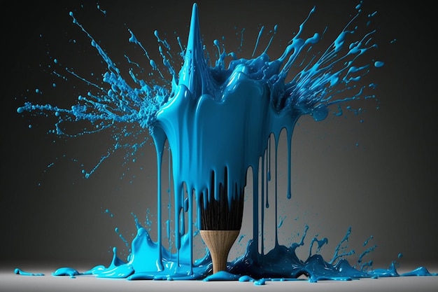 Paintbrush splashing dripping blue