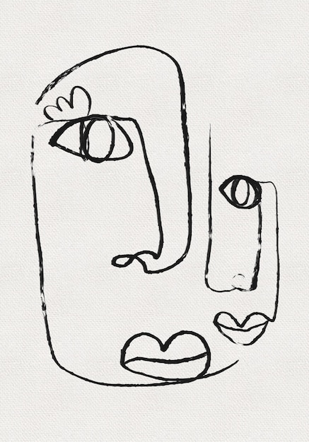 Painted Abstract Modern Art Cubism Picasso Inspired Face Minimalist Line Art