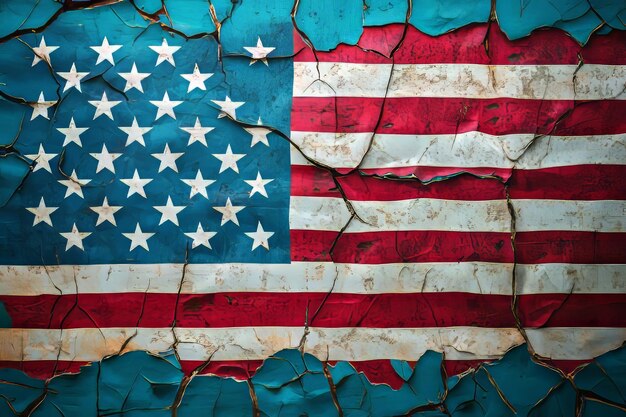 Photo painted american flag on cracked concrete wall usa flag on cracked concrete wall