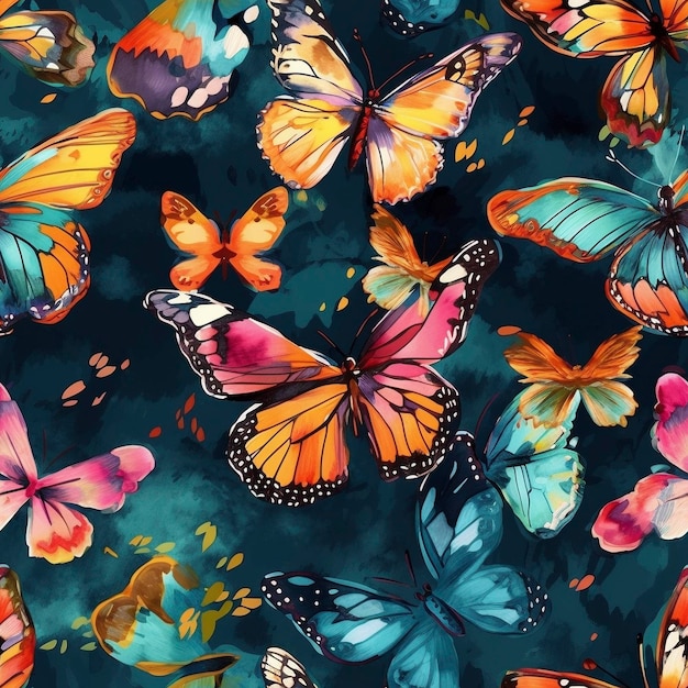 Painted butterflies seamless pattern created with generative AI