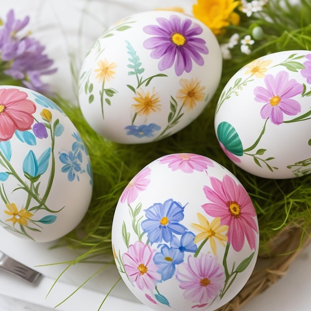 painted Easter egg with flowers