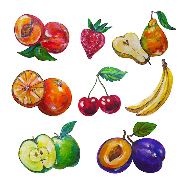 Painted fruits acryl color on isolated background