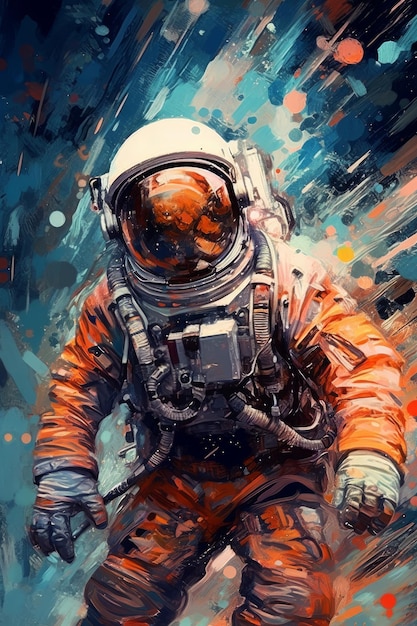 A painted illustration of astronaut in space