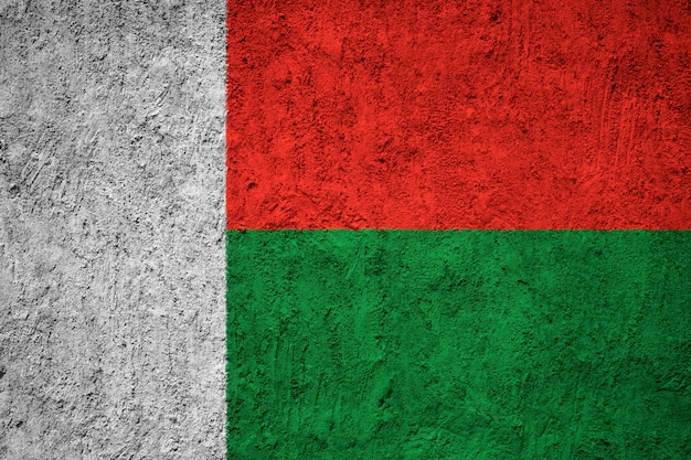 Painted national flag of Madagascar on a concrete wall